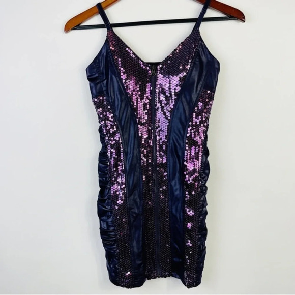 ENTRY Purple Faux Leather Sequin‎ Bodycon Dress Size Small - Picture 2 of 6